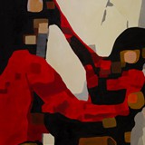 kobieta w czerwieni z lustrem, olej na płótnie 70x100cm, 2015