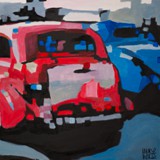 auta red&blue, olej napłótnie, 2016
