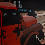 czerwona półciężarówka, akryl na płótnie 80x80cm, 2013