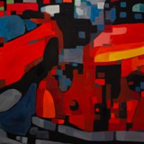 czerwone auta, olej na płótnie, 2017