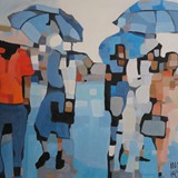 spacer w deszczu 5, olej na płótnie, 2016