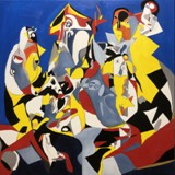 Party przy muzyce Douglasa Lilburna, olej na płótnie, 100x100 cm, 2024
