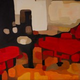 wnętrze z czerwonymi fotelami, olej na płótnie, 2016