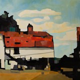 Dom z czerwonym dachem 2, olej na płótnie, 80x90cm, 2016
