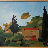 Krajobraz z czerwonym dachem, olej na płótnie, 2012