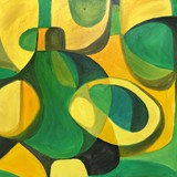 Martwa natura w żółciach i zieleniach, olej na płótnie, 70x70cm, 2021