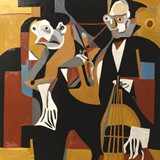 Wiolonczeliści 1, olej na płótnie, 70x70cm, 2024