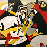 Gitarzysta, mix media on canvas, 80x80cm, 2024