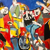 Kraksa rowerowa,  akryl na płótnie, 100x130cm, 2024