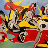 Lekcja anatomii w plenerze, olej na płótnie, 100x70cm, 2024