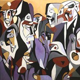 Niechciana bliskość w metrze_2, olej na płótnie, 90x90cm, 2024