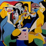 Party przy muzyce Matthew Halsalla, olej na płótnie, 100x100cm, 2024