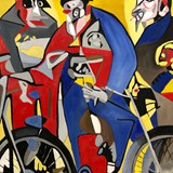 Rowerzyści_1, mix media on canvas, 70x100cm, 2024