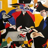 Rozmowy o wszechświecie, olej na płótnie, 80x90cm, 2024