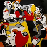 Taniec przy muzyce Feliksa Ibarrondo, olej na płótnie, 80x80cm, 2024