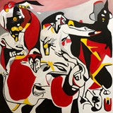 Taniec przy muzyce Oded Tzura, olej na płótnie, 100x100cm, 2024