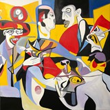 Taniec przy muzyce Per Nørgårda, olej na płótnie, 100x100cm, 2024