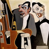 Wiolonczeliści, olej na płótnie, 70x70cm, 2024