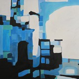 Błękitne wnętrze z kominkiem, olej na płótnie, 100x80cm, 2016