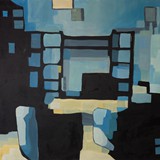 Niebieskie wnętrze z fotelami, olej na płótnie, 100x80cm, 2015