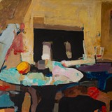 Poddasze z kominkiem, akryl na płótnie, 100x80cm, 2016