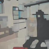 Wnętrze z czerwonym stolikiem, olej na płótnie, 80x120cm, 2015