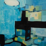 Wnętrze z kominkiem 1, akryl na płótnie, 70x100cm, 2015