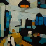 Wnętrze z pomarańczową lampą, olej na płótnie, 80x100cm, 2014